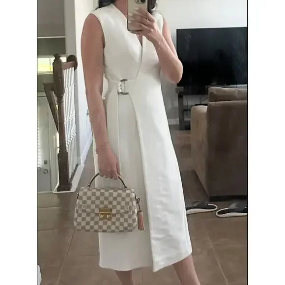 Ted Baker White Wrap Midi Dress Size 4 Suiting Career Professional Designer $575